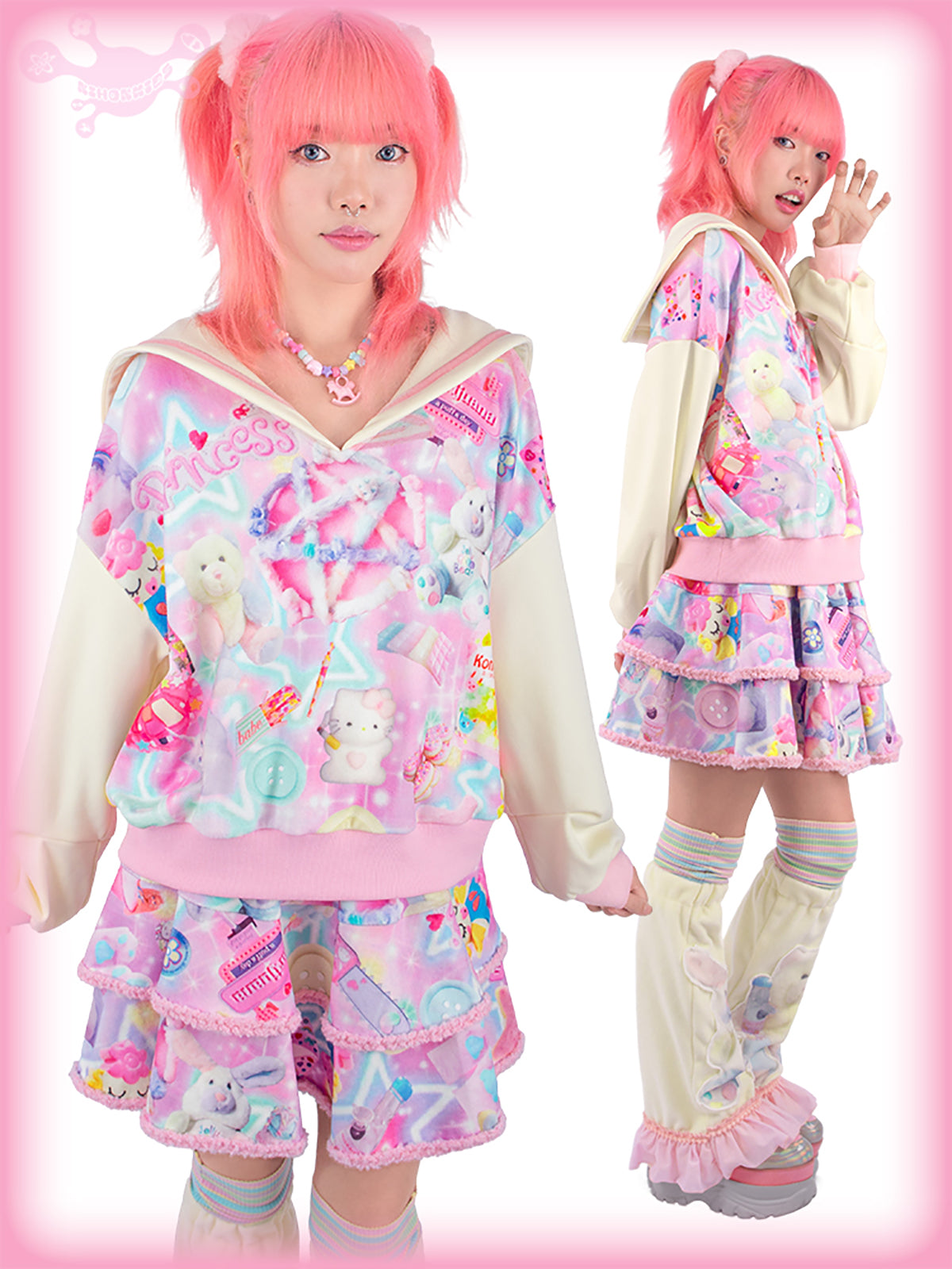 Doll Print Sailor Suit Sweatshirt Set