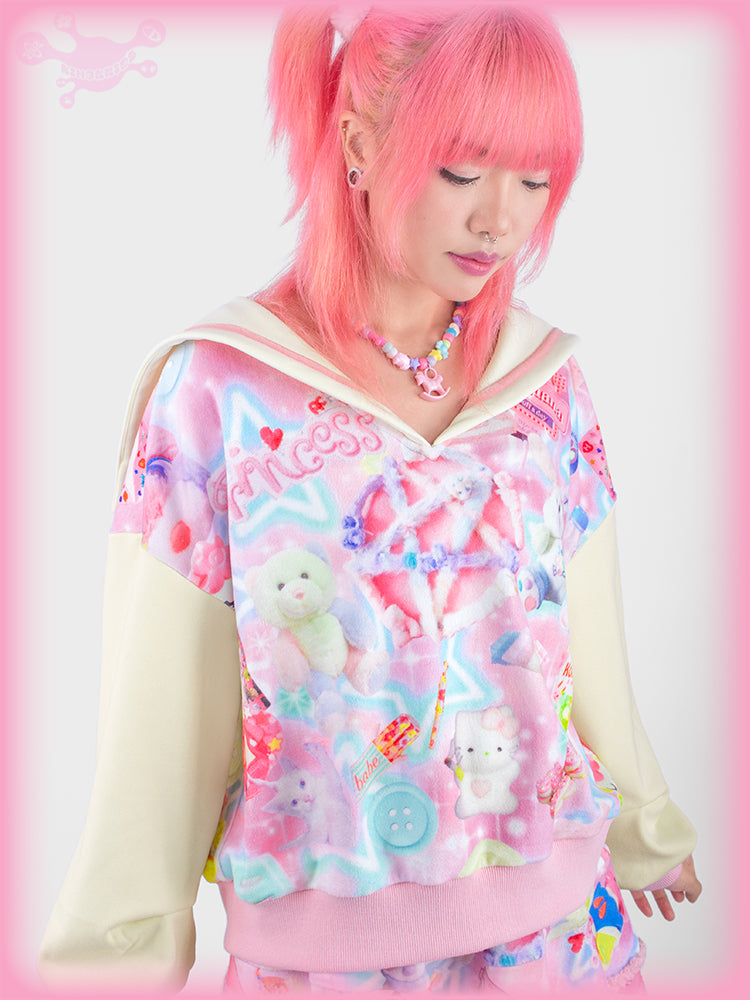 Doll Print Sailor Suit Sweatshirt Set