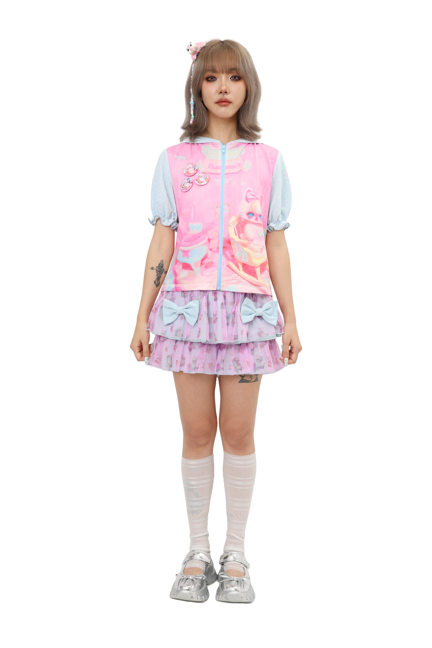 Bedroom Kitten Lantern Sleeve Hoodie