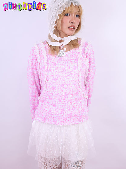 Lace Pink Lolita Long Sleeve Top