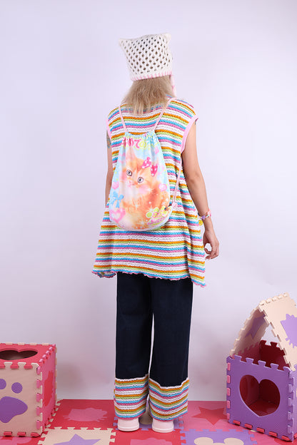 Cute cat shoulder drawstring bag