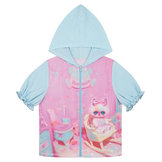 Bedroom Kitten Lantern Sleeve Hoodie